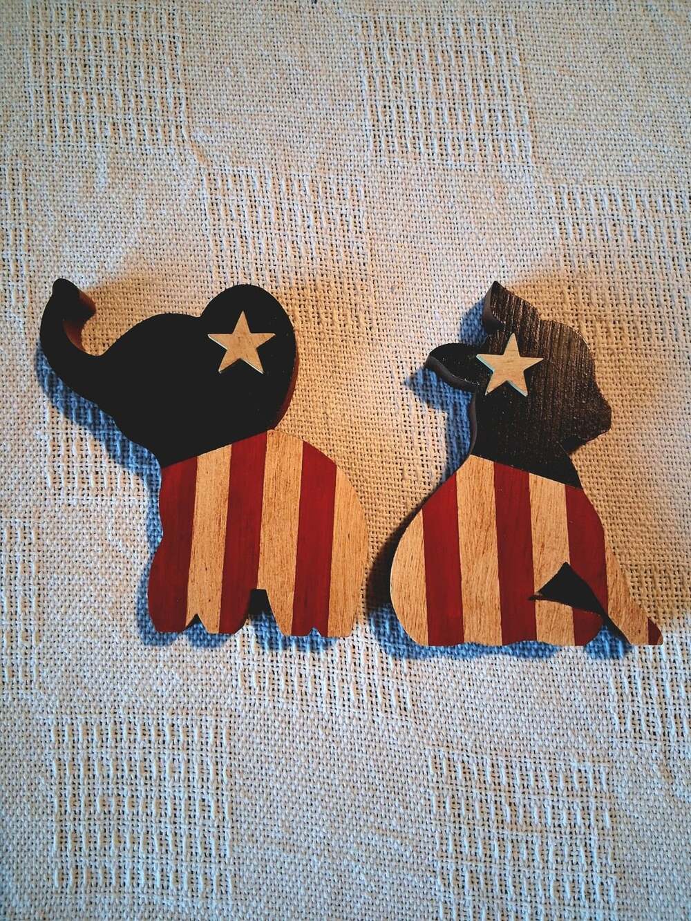Handmade Wooden Patriotic Elephant and Donkey Figurines Set
